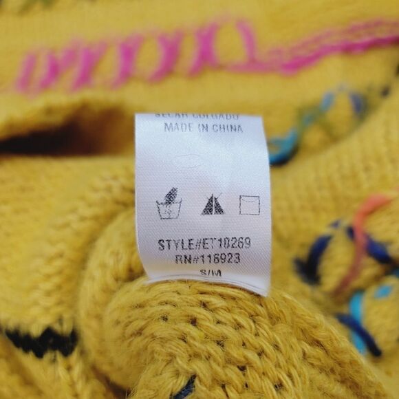 NEW Easel Whip Stitch Batwing Poncho Soft Sweater in Yellow Combo Size S/M - Picture 13 of 14